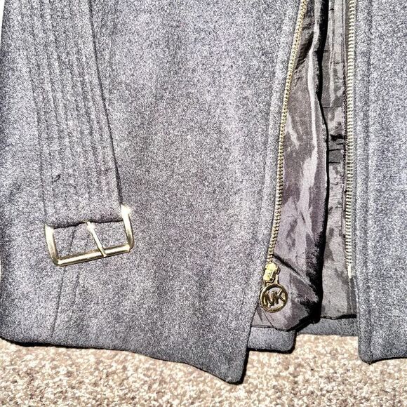 Michael Kors Women's Grey Wool Blend Gold Zipper Front Coat Jacket - Picture 5 of 10